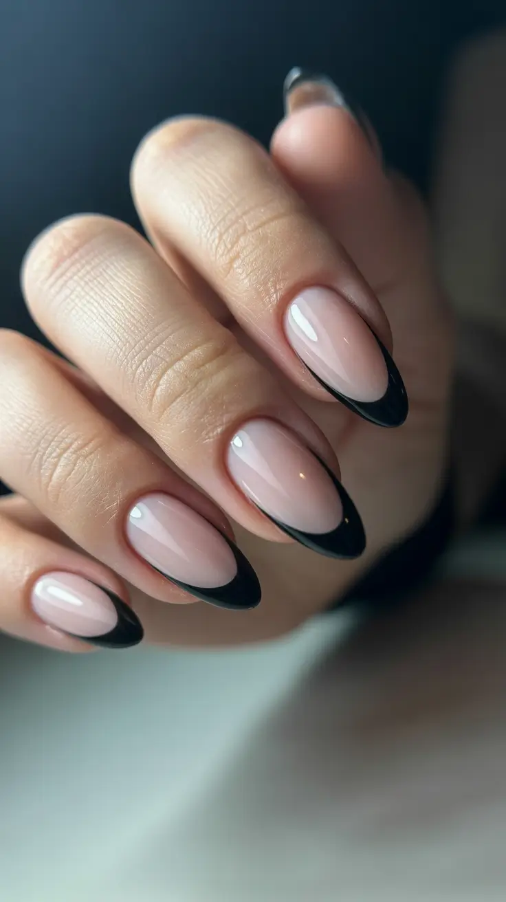 christmas nail designs almond Onyx French Edge