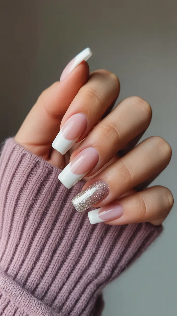 christmas nail designs white Frosted French Elegance