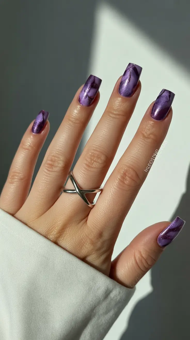 christmas nail designs purple Amethyst Marble Glow