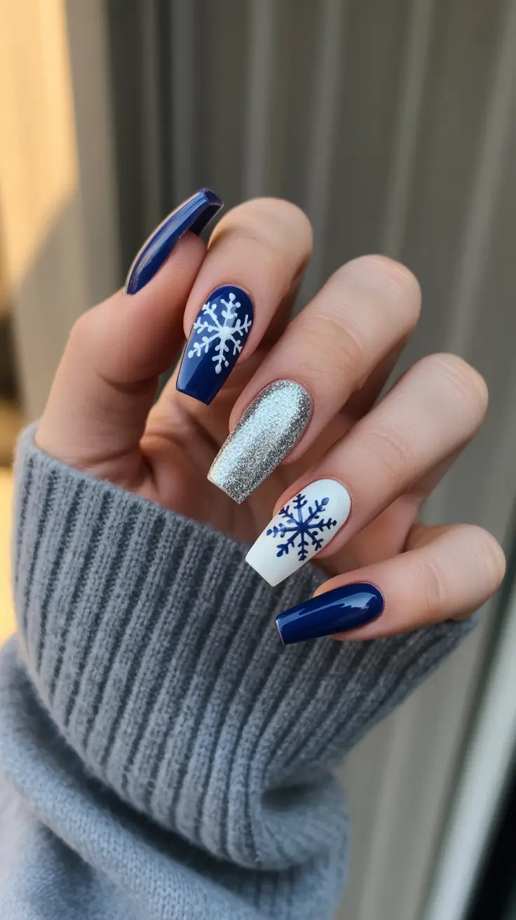 christmas nail designs blue Blue Snowflake Spark
