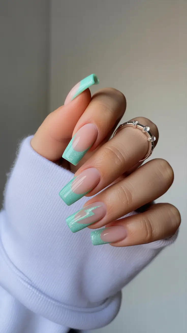 christmas nail designs simple Mint Frost French