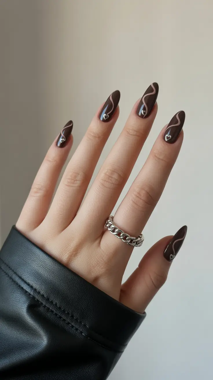 classy winter nails coffin Mocha Hearts