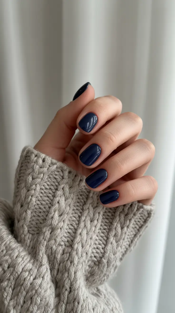 classy winter nails short square Classic Navy Knit