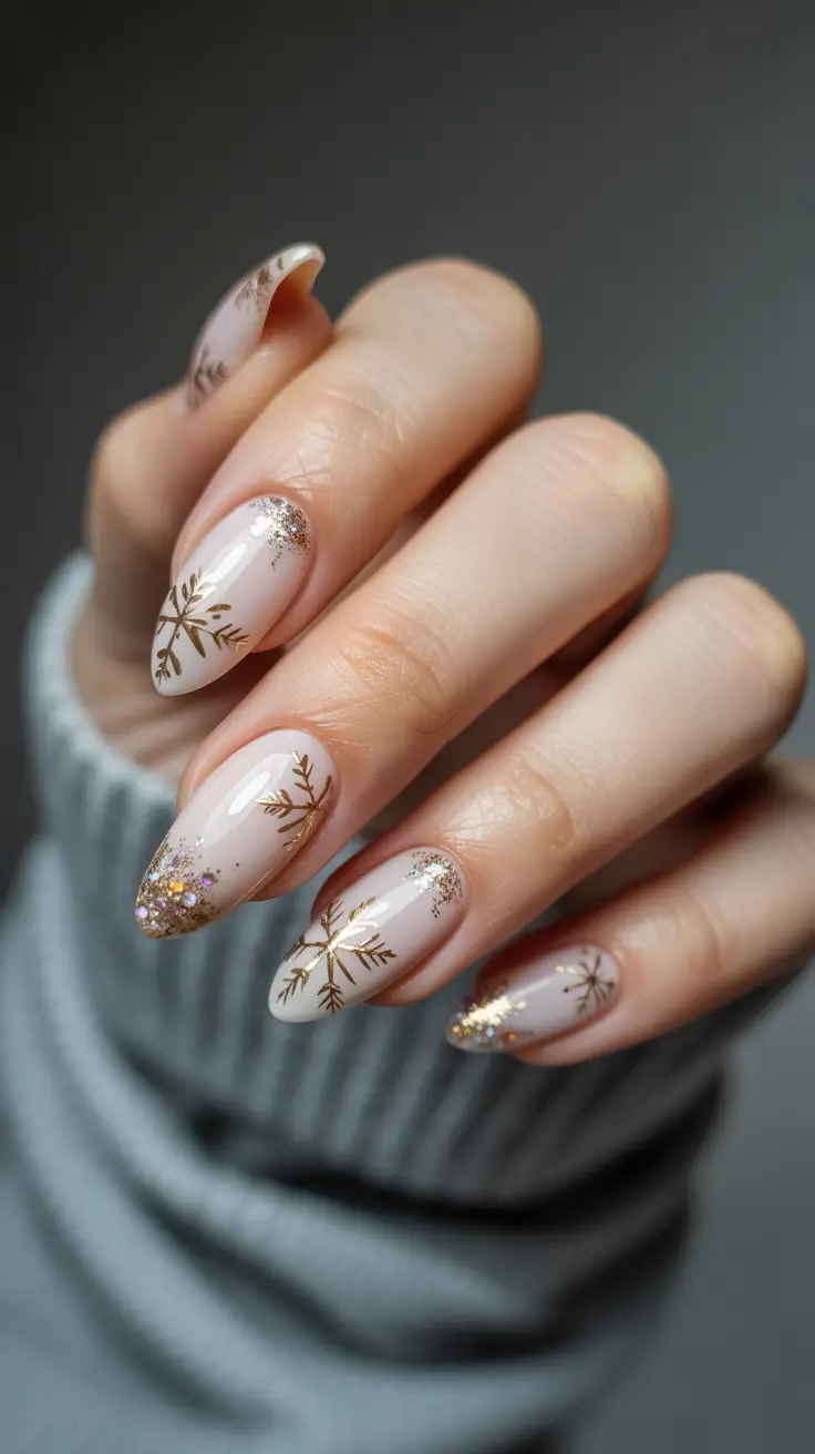 classy winter nails white Golden Snowflakes Glow