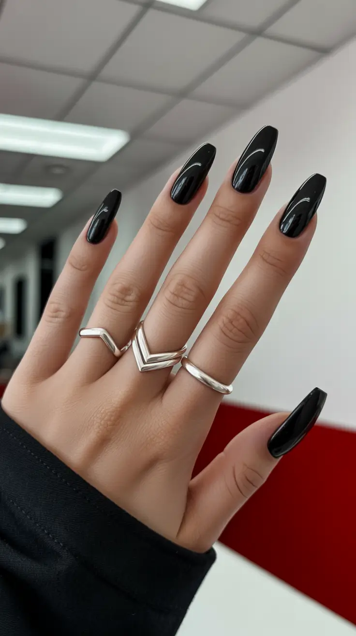 classy winter nails coffin Midnight Black Perfection