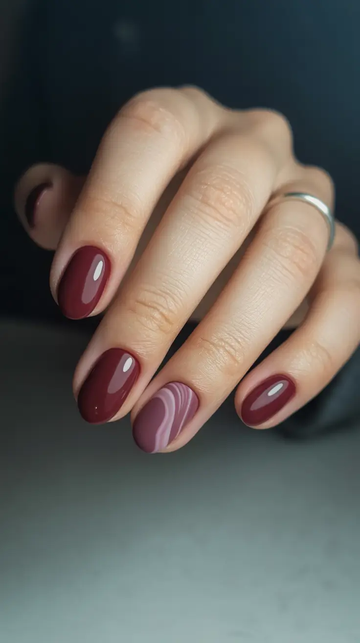 classy winter nails red Deep Burgundy Elegance with Mauve Accent