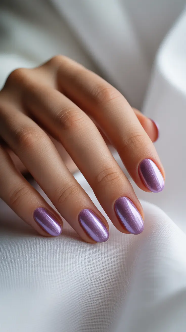 classy winter nails chrome Metallic Lilac Chrome Shine