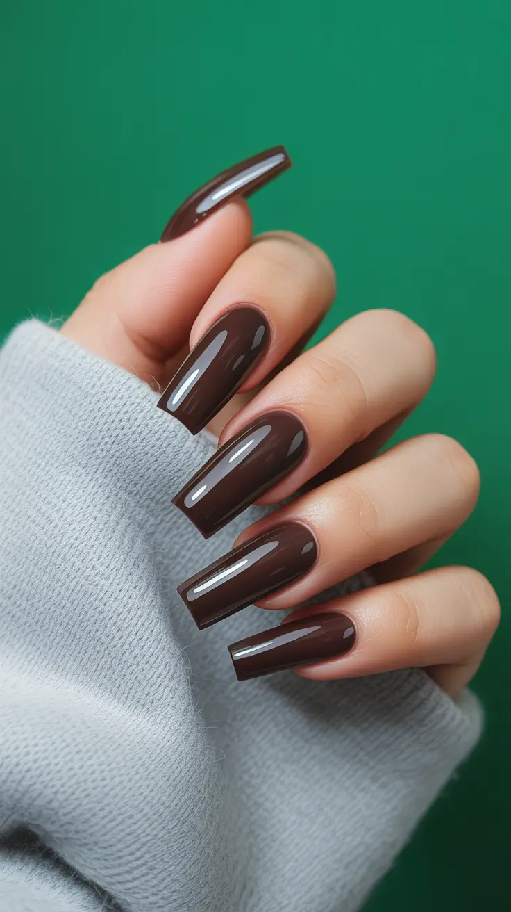 classy winter nails coffin Glossy Cocoa Coffin Nails