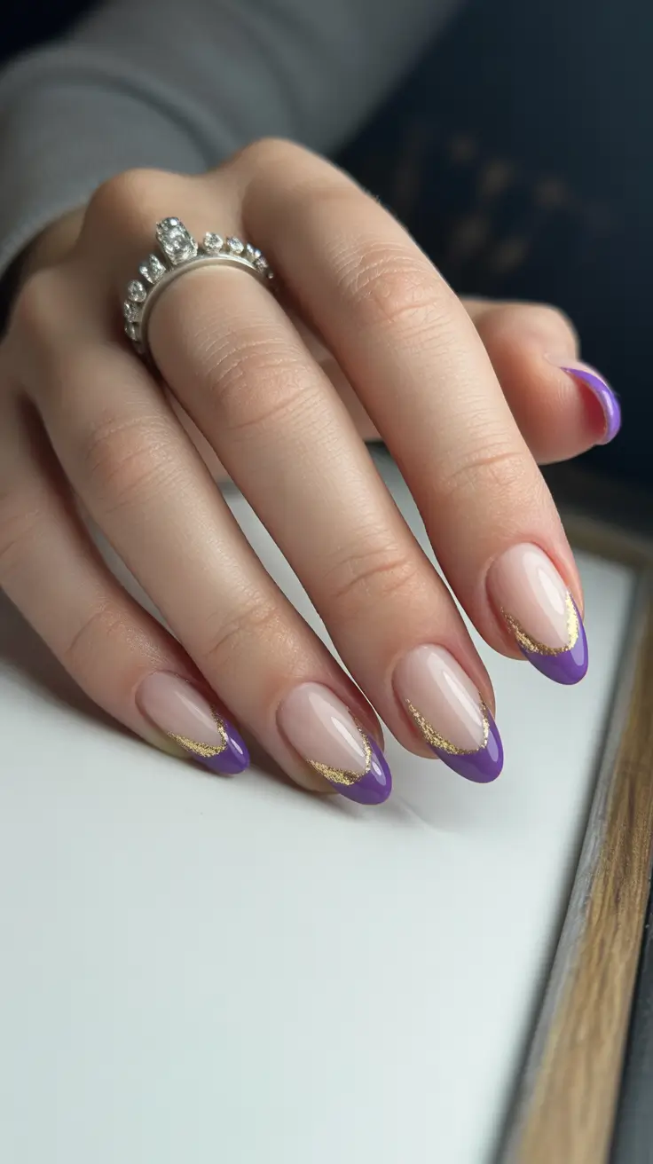 classy winter nails french tip Lavender French Tip with Golden Edges