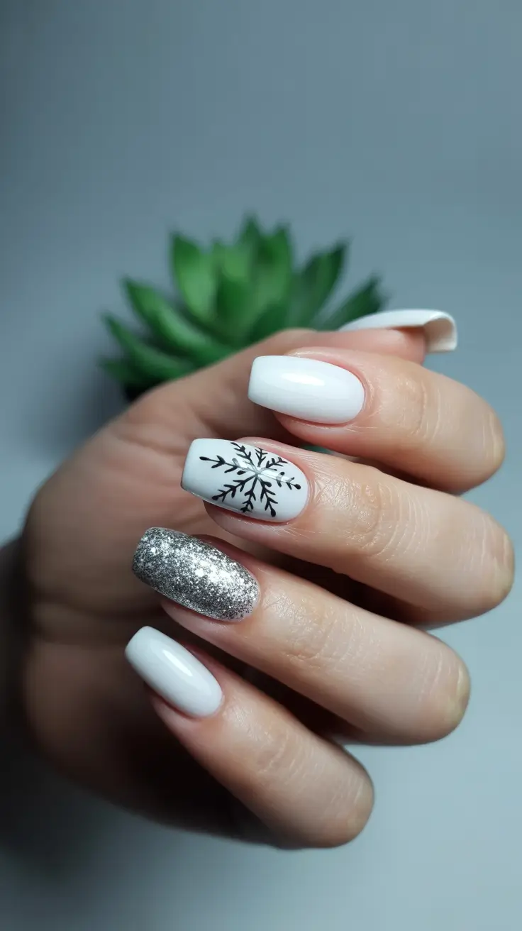 classy winter nails white Snowflake Charm in White and Silver