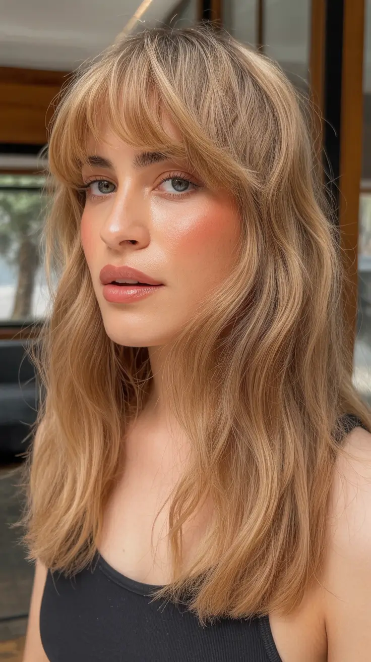 cute winter haircuts for women Soft Golden Layers with Bangs