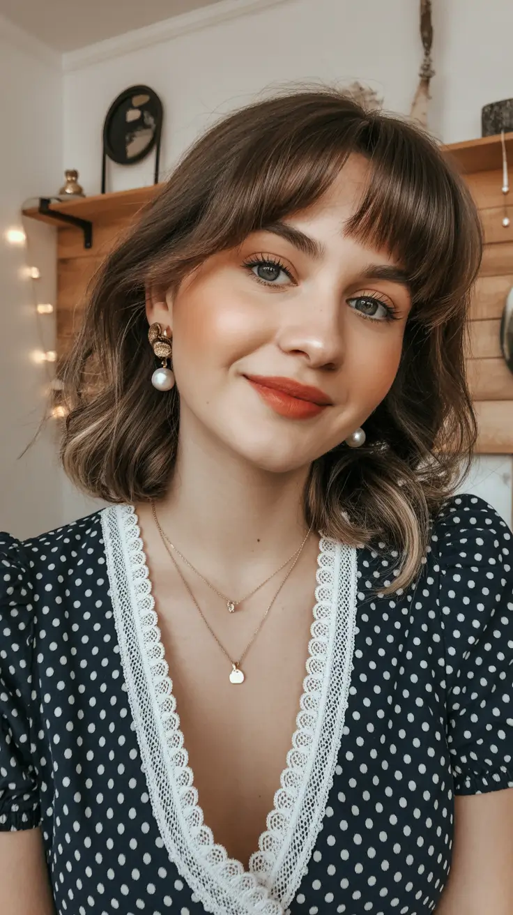 cute winter haircuts for women Playful Bronde Waves with Airy Bangs