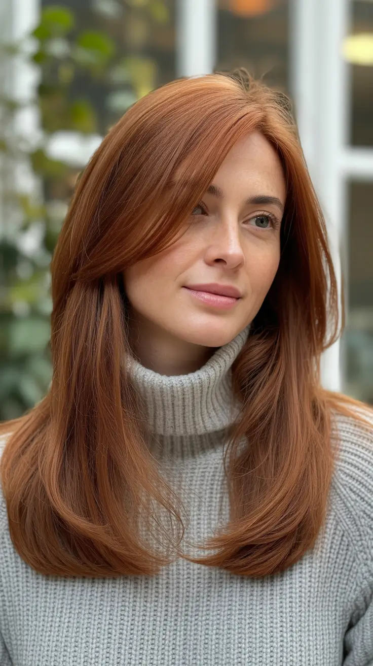 cute winter haircuts for women Rusty Auburn Layers with Soft Arc Ends