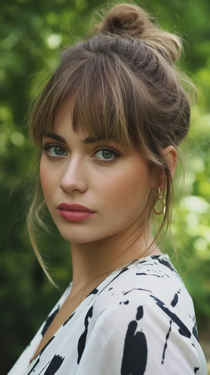 cute winter haircuts for women Textured Updo with Whispy Bangs