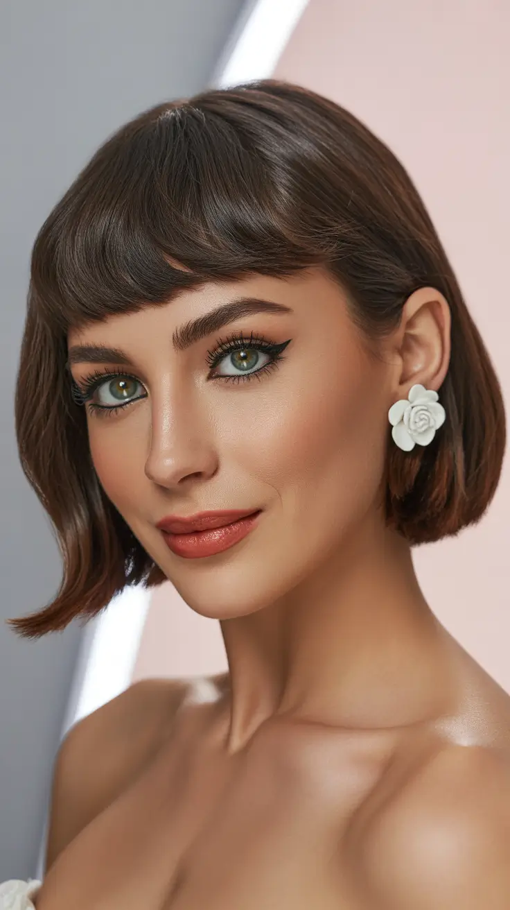 cute winter haircuts for women Retro Micro Bob with Baby Bangs