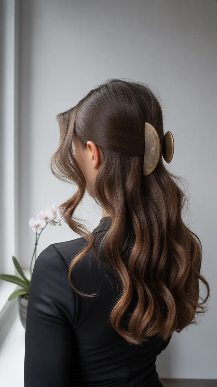 cute winter hairstyles easy simple Half-Up with Oversized Accessory