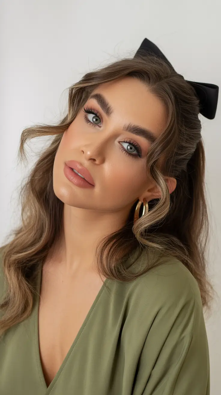 cute winter hairstyles for teens Half-Up Waves with Playful Bow