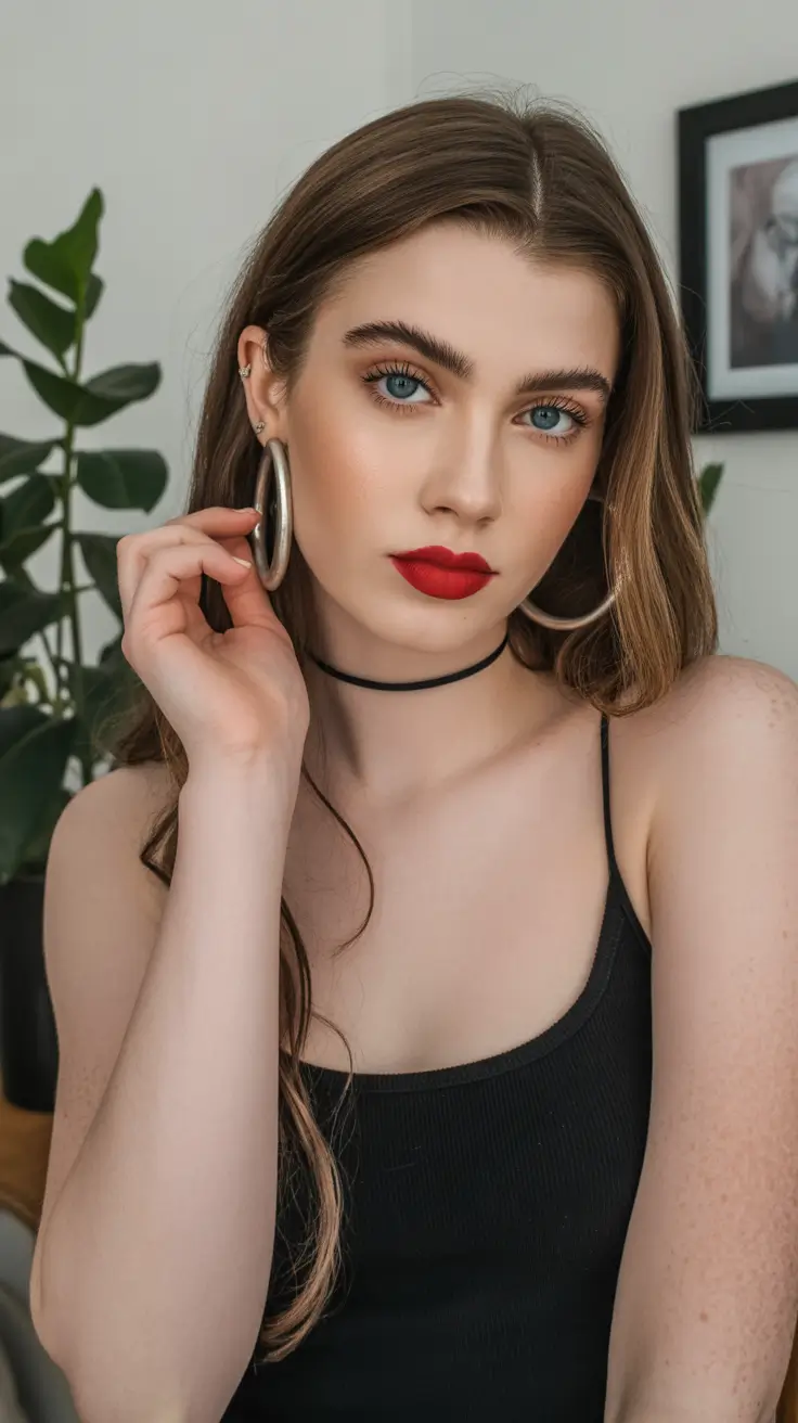 cute winter hairstyles for school Glossy Straight Style with Bold Red Lip