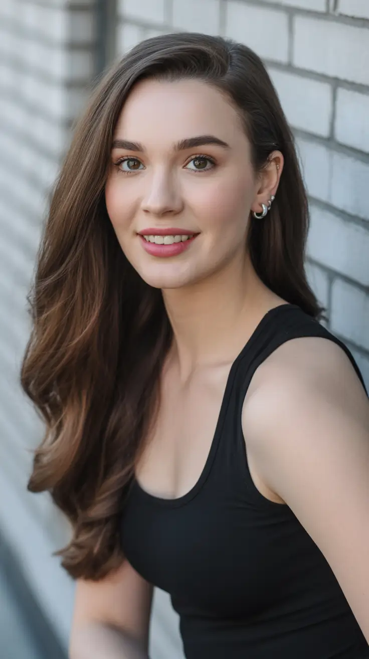 cute winter hairstyles for long hair Sleek Side Part with Flowing Length