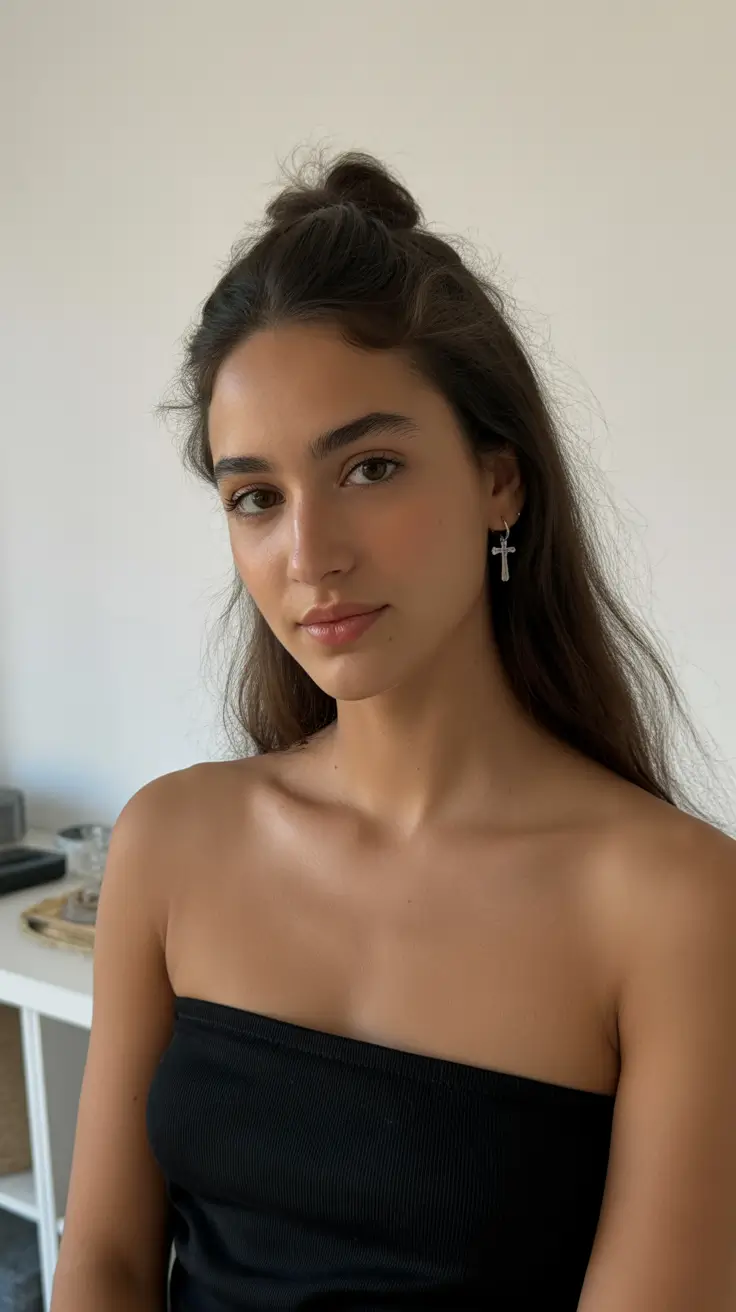 cute winter hairstyles easy simple Half-Up Casual Knot with Laidback Elegance