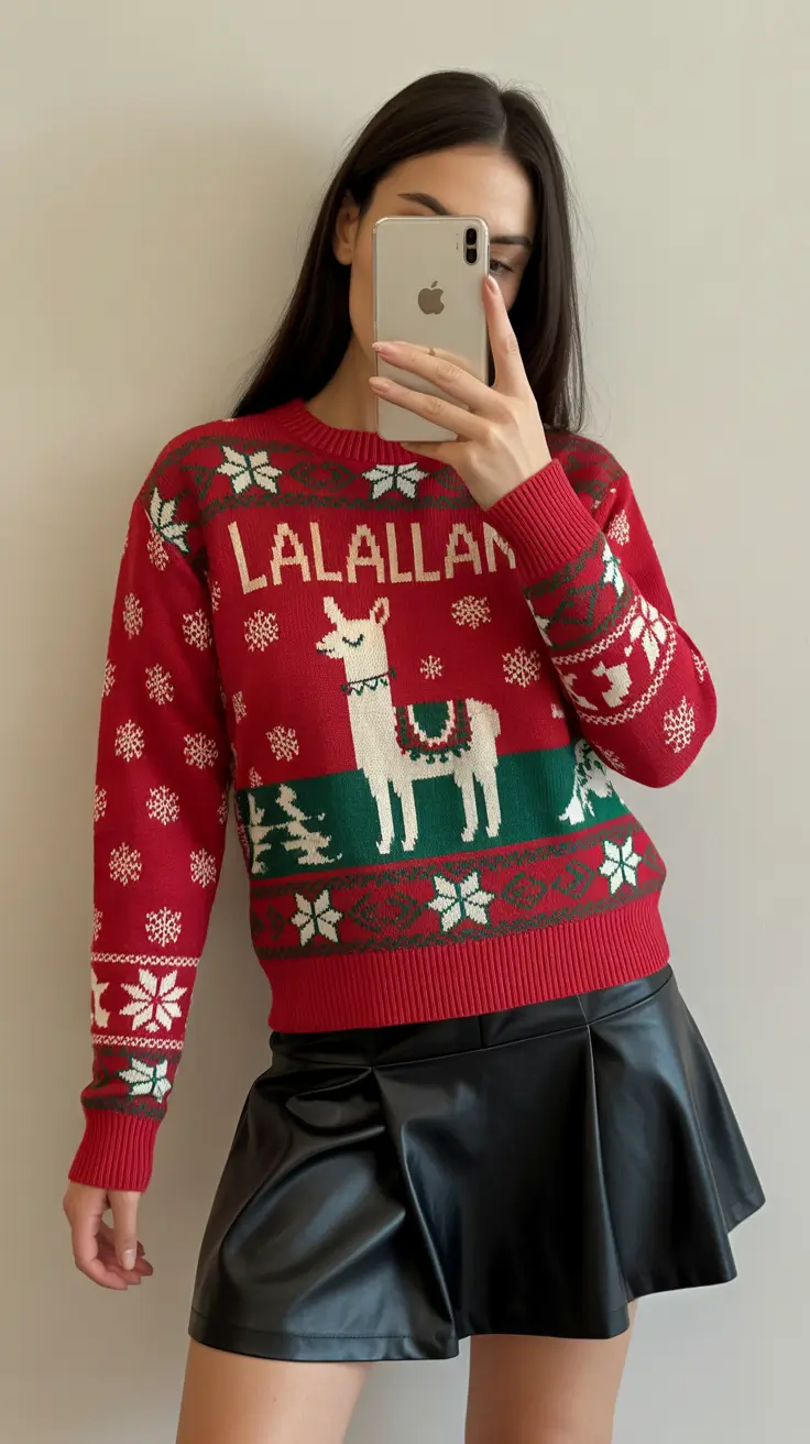 Fashion Christmas Party Outfit 2025 Playful Llama Mood
