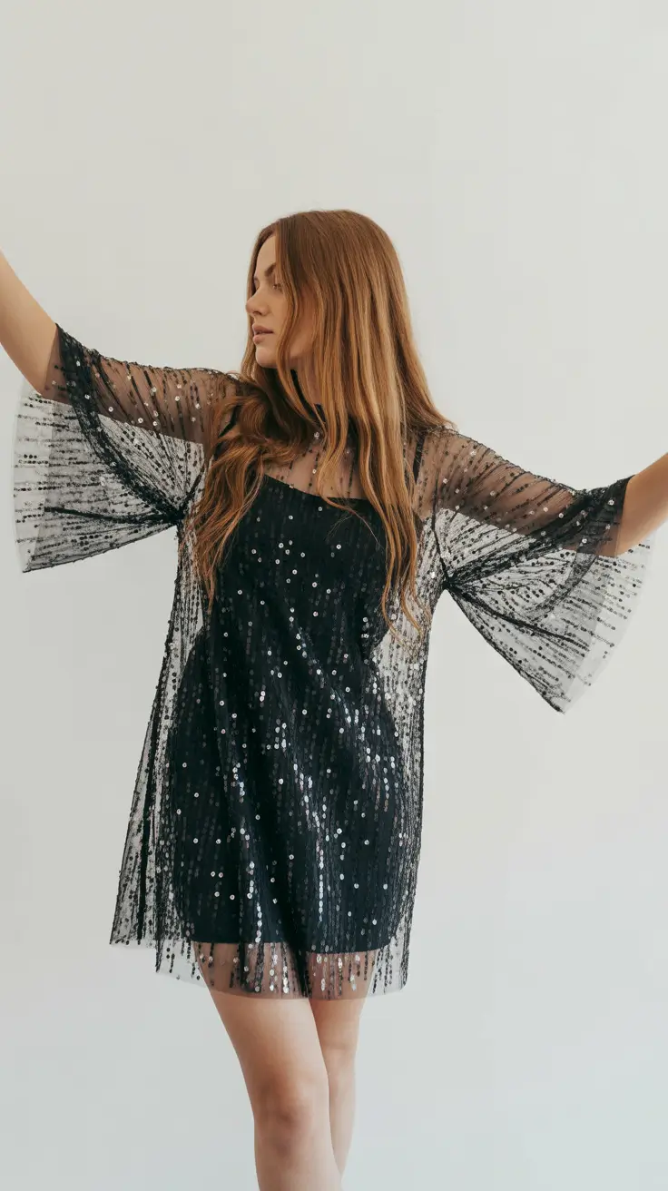 Fashion Christmas Party Outfit 2025 Starry Night Sheer Dress