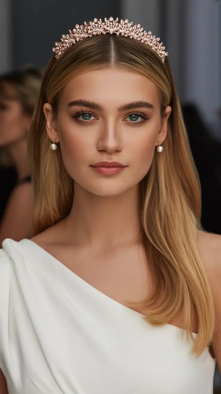 Festive Christmas Hairstyles 2025 Golden Tiara Elegance