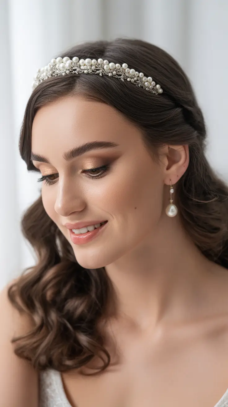 Festive Christmas Hairstyles 2025 Pearl Crown Waves