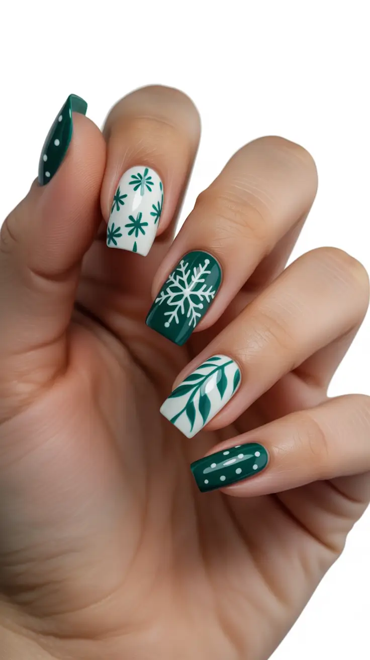 green winter nails designs Snowflake Forest Charm