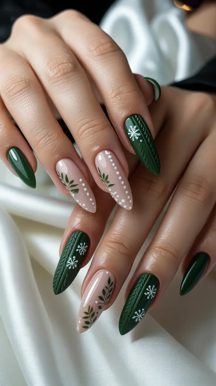 green winter nails matte Nordic Forest Weave