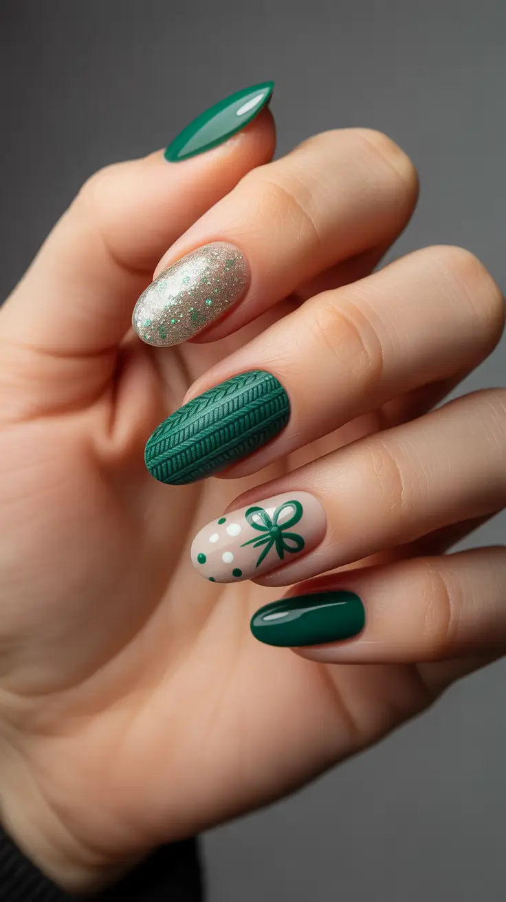 green winter nails acrylic Emerald Gift Glam