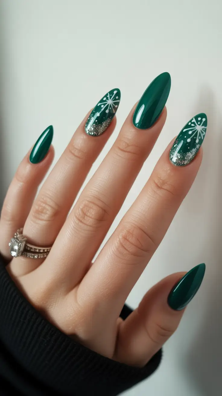 green winter nails matte Glittered Evergreen Spark