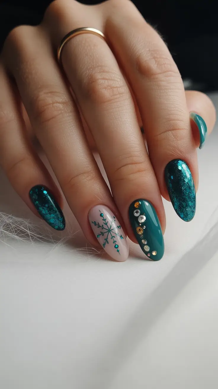 green winter nails designs Frosty Teal Spark