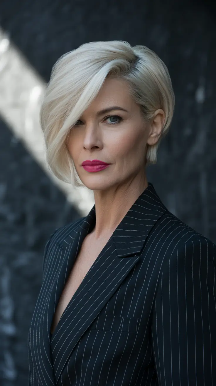 haircuts women over 40 new looks Platinum Asymmetrical Bob