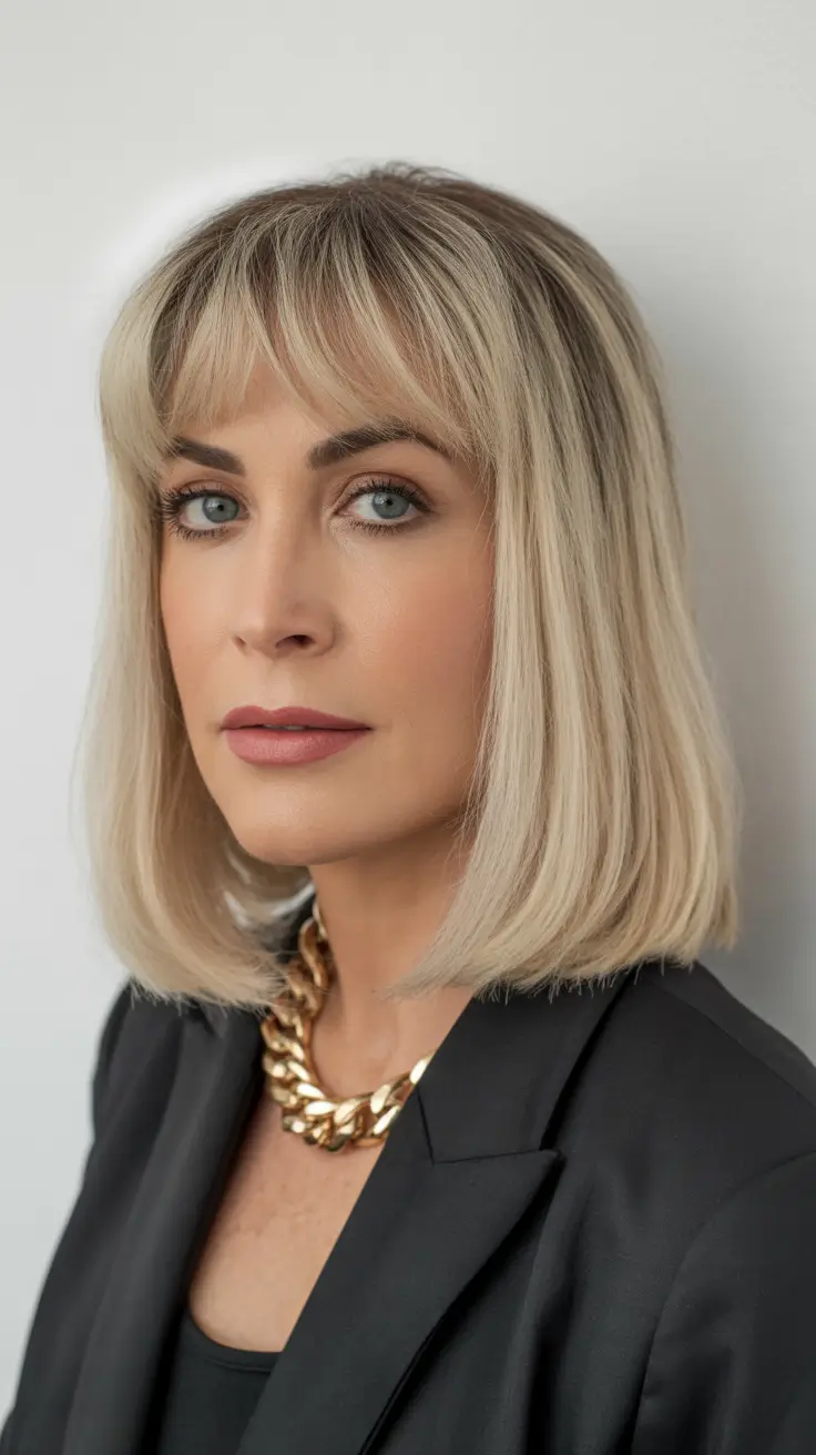 short haircuts for women over 40 2026 Modern Blonde Bob with Fringe