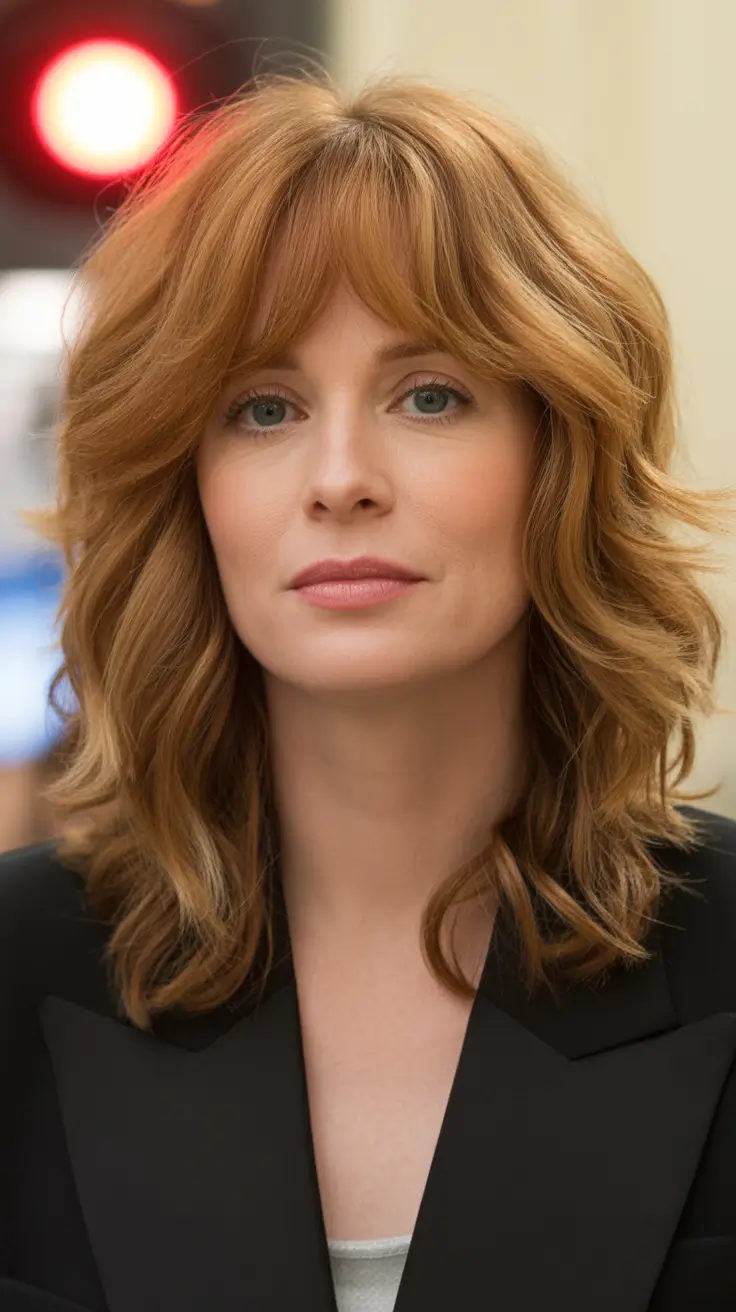haircuts for women over 40 2026 Warm Copper Shag with Bangs