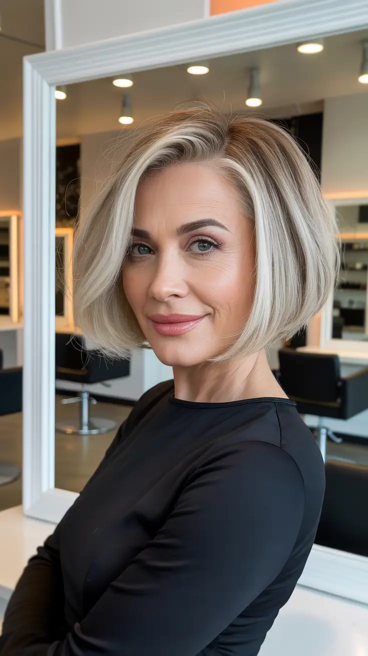 short haircuts for women over 40 2026 Icy Blonde Sculpted Bob