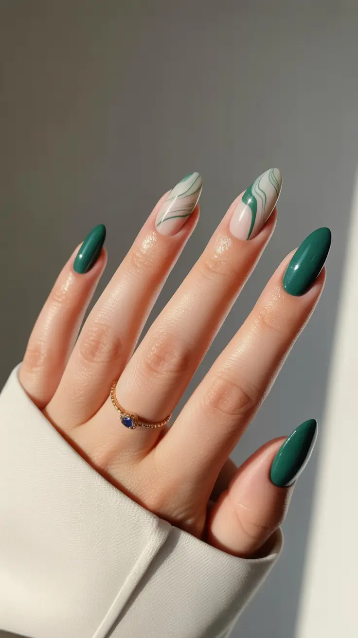 winter nails ideas green Emerald Flow Art