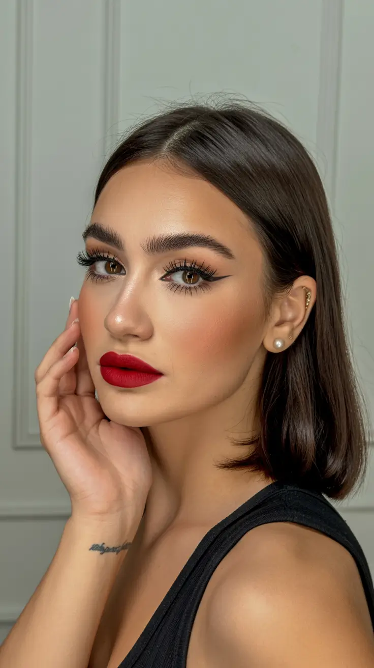 winter haircuts medium long bobs Retro Chic Bob with Red Lips