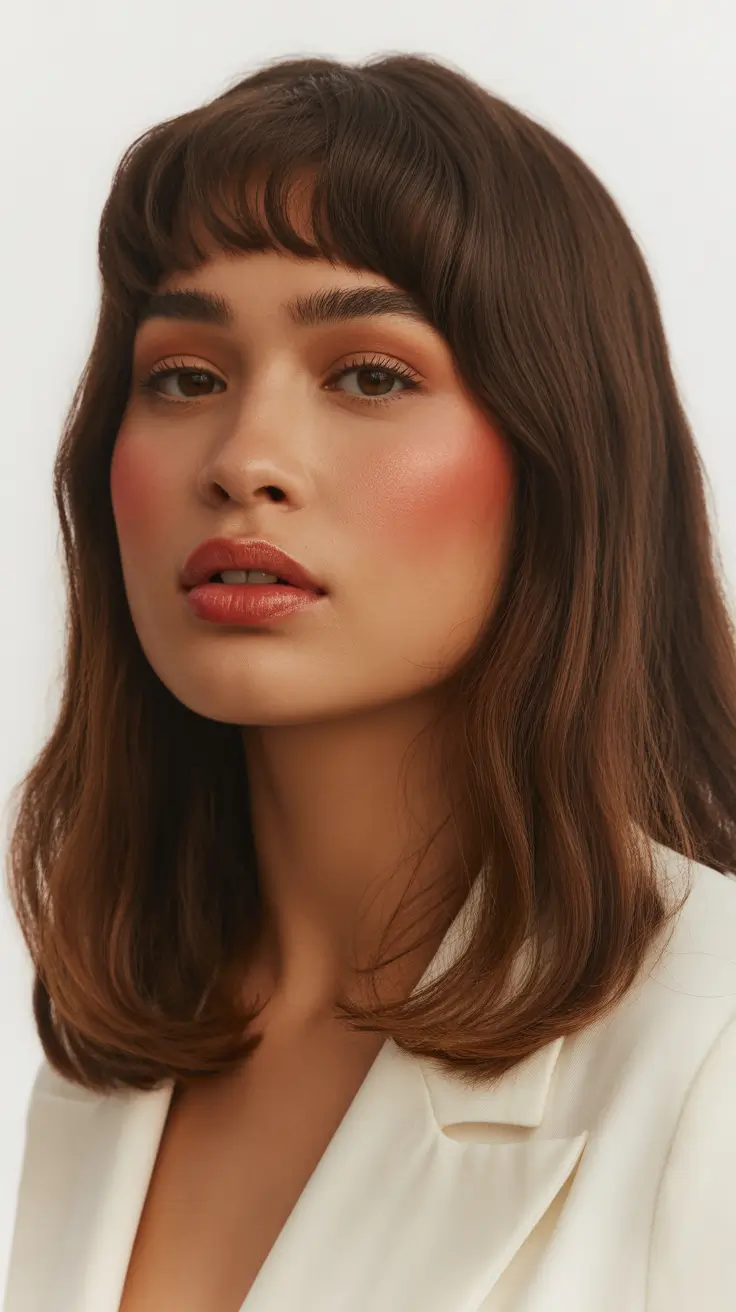 medium haircut winter 2026 Soft Mocha Waves with Micro Bangs