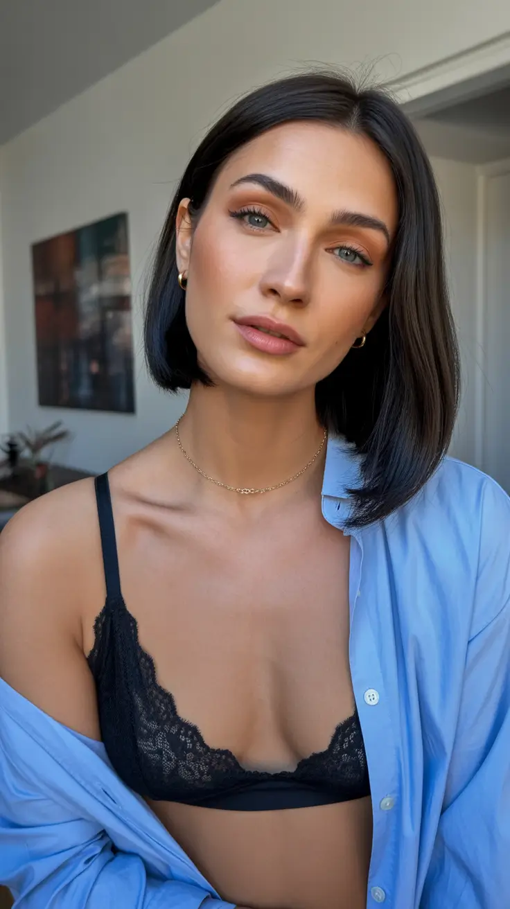 medium length winter haircut Glossy Espresso Bob