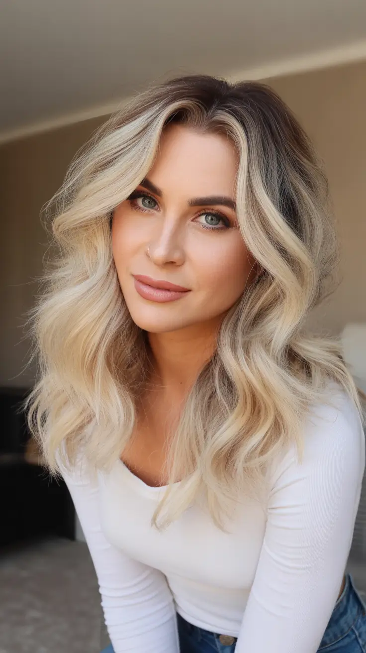 medium length winter haircut Scandinavian Blonde Volume