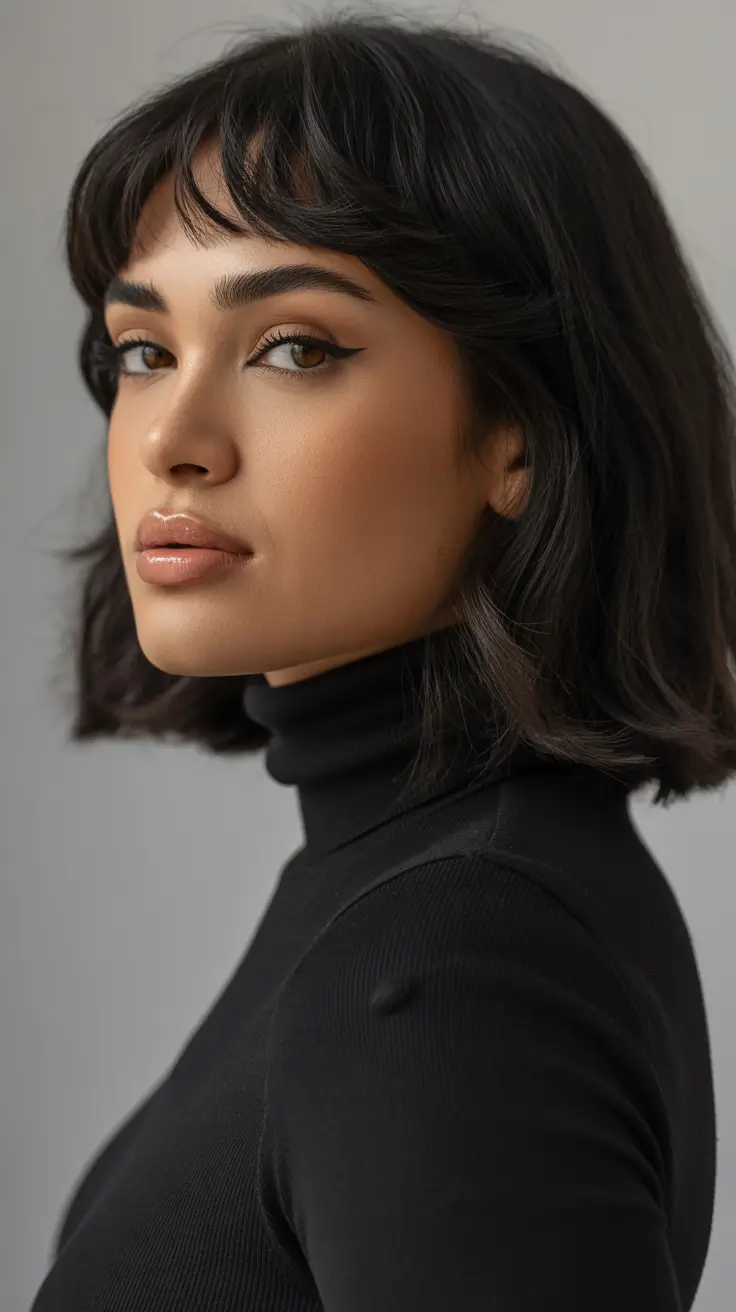 winter haircuts medium wavy Parisian Fringe Bob