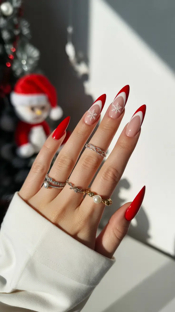 Modern Acrylic Nails Winter 2025–2026 Classic Red French Elegance
