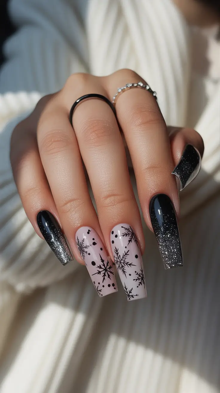 Modern Acrylic Nails Winter 2025–2026 Black Ice Elegance
