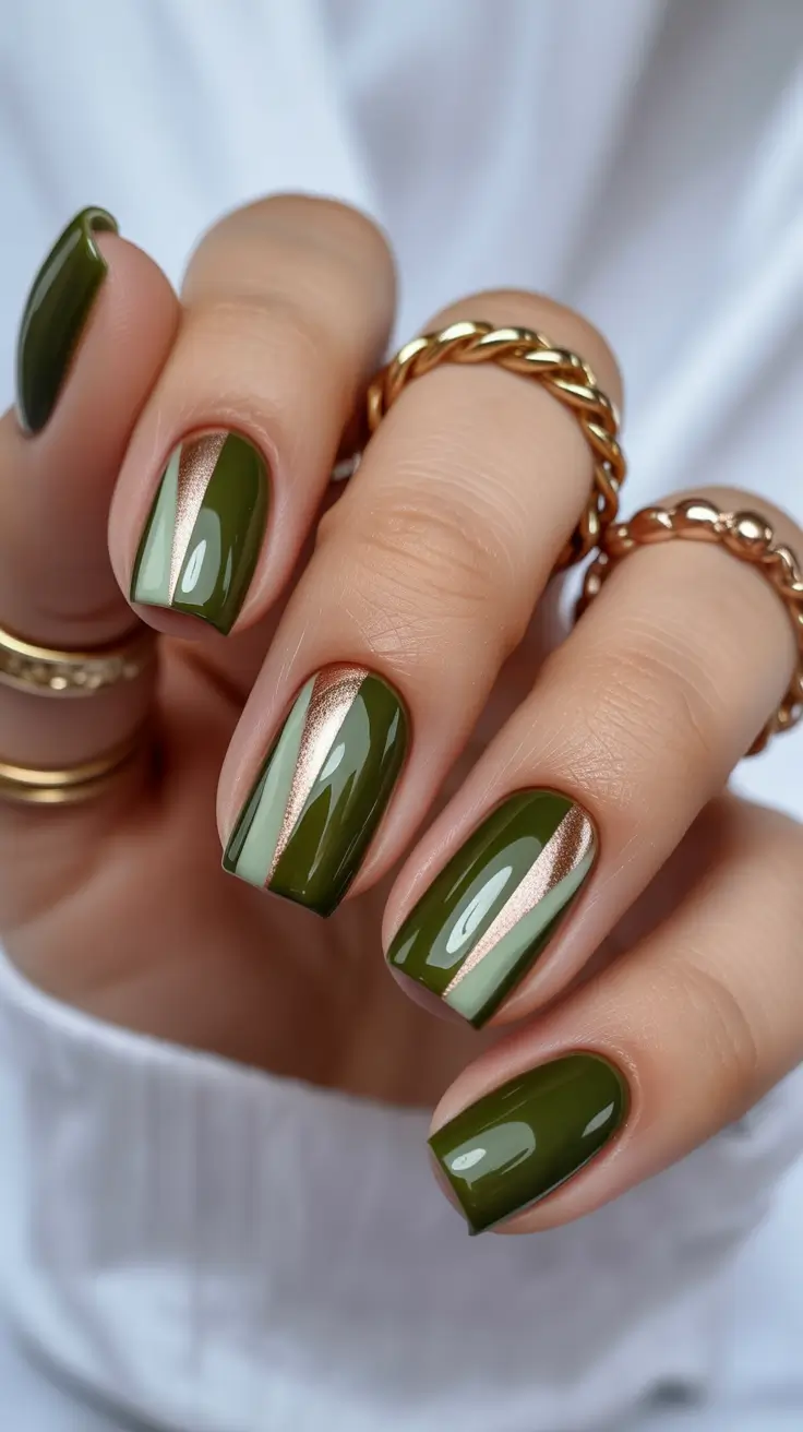 Modern Acrylic Nails Winter 2025–2026 Olive Luxe Geometry