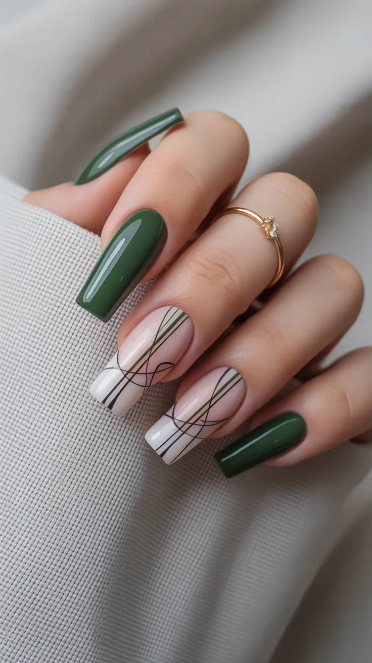 Modern Acrylic Nails Winter 2025–2026 Emerald Lines