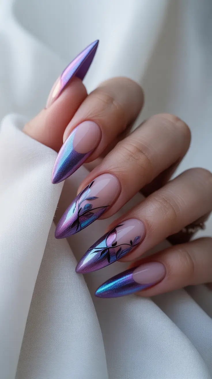 Modern Acrylic Nails Winter 2025–2026 Metallic Violet Shine