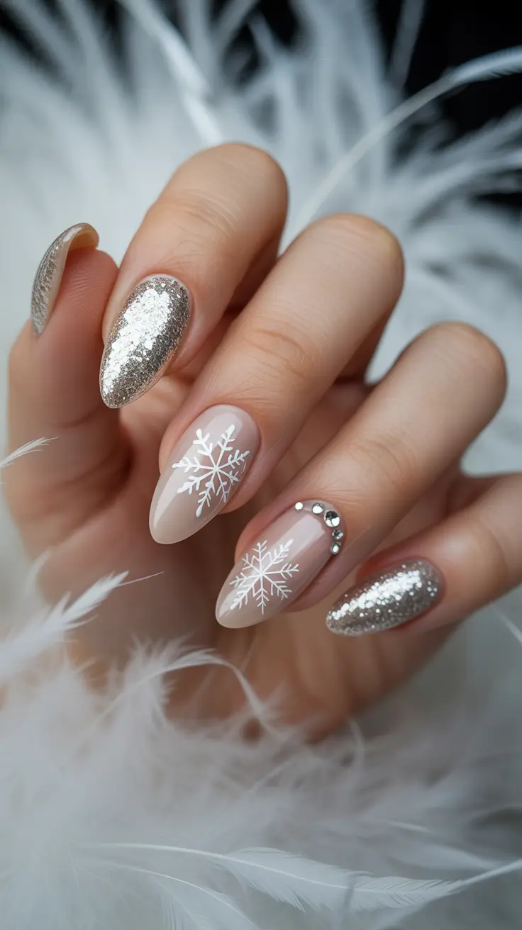Modern Acrylic Nails Winter 2025–2026 Frosted Silver Dreams
