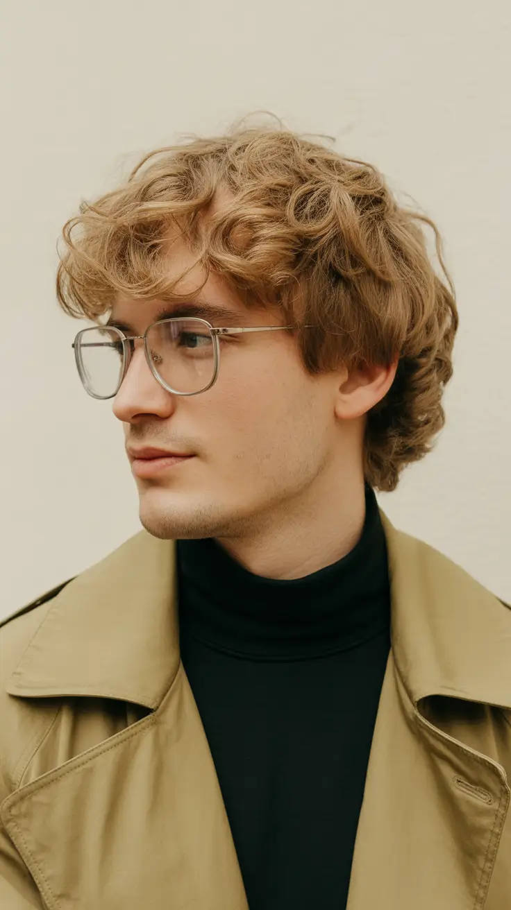 winter men's haircuts Golden Curls with Intellectual Charm